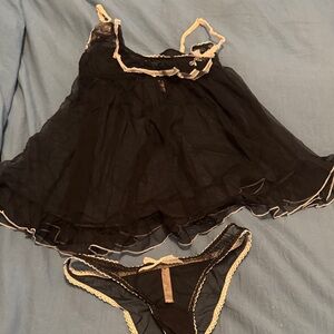 Victoria's Secret Black and Cream Lace Chemise